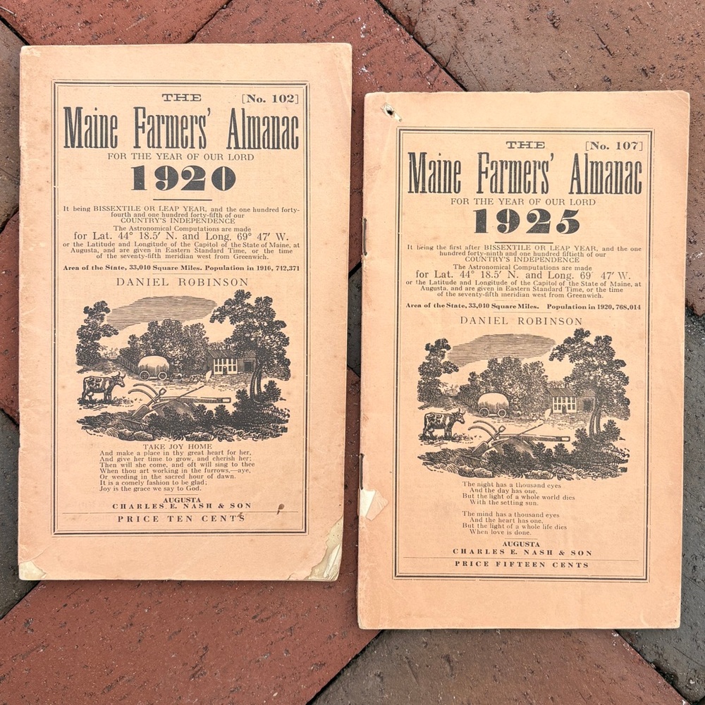 2 Maine Farmer's Almanacs 1920 1925 Weather Old Wives Tales Agriculture Lore